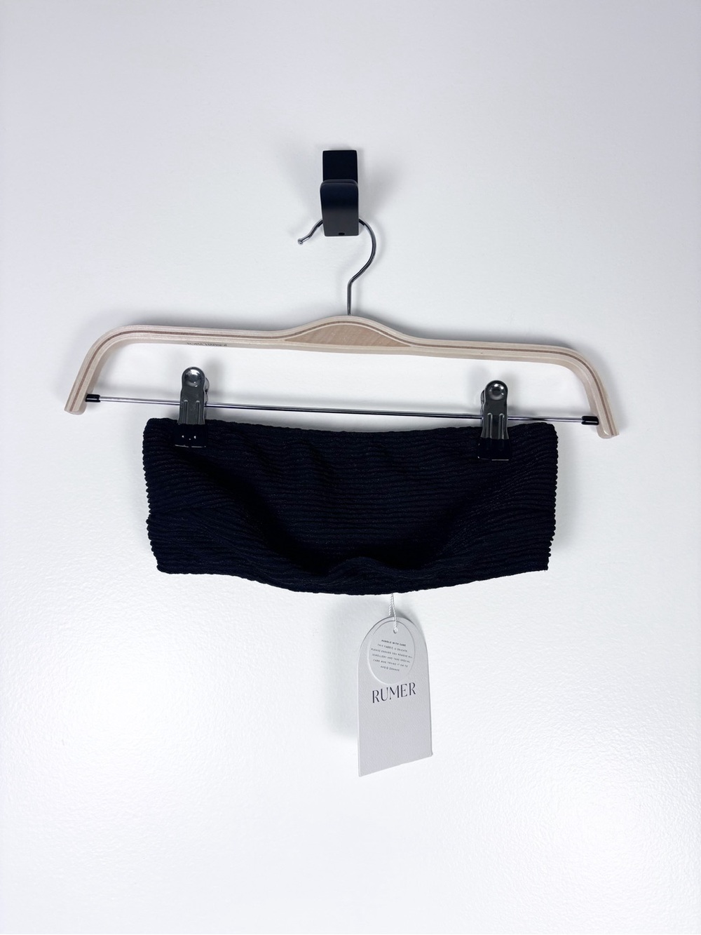 Rumer Revolve Black Cassidy Ribbed Bandeau Crop Bikini Swim Top Size XS NWT